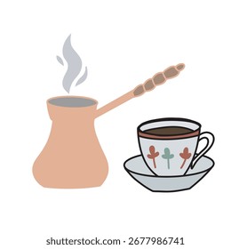 Vektorgrafik von türkischem Kaffee auf weißem Hintergrund