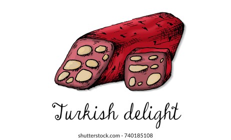 Vector Illustration of Turkish Delight Sweets Sketch Style