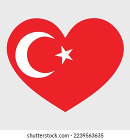 Vector illustration of the Turkish flag with a heart shaped isolated on plain background. I love Turkey. Happy Independence Day