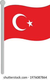 Vector illustration of the Turkish flag on a pole