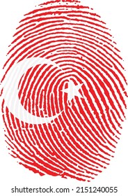 Vector illustration of the Turkish flag in the shape of a fingerprint