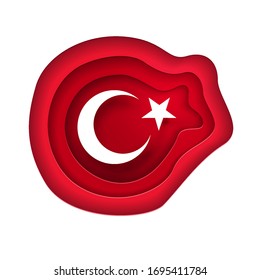 Vector illustration of Turkish flag. Flag of Turkey. Cutting paper style vector illustration