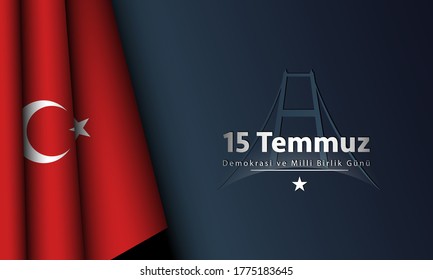 Vector Illustration of Turkish Holiday Background. Translate : July 15, The Day of Democracy and National Unity.