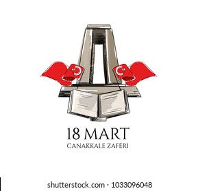 vector illustration of a turkish holiday. Memorial Day on March 18,1915 Ottomans victory Canakkale  Monument .translation: victory of Canakkale happy holiday