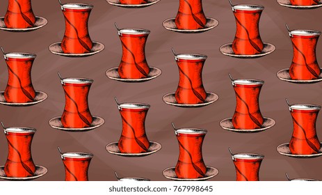 Vector illustration of turkish tea glass pattern sketch style