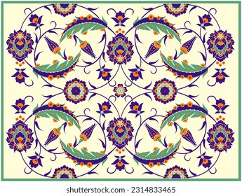 
Vector illustration of turkish tezhip floral ornament on cream color background, tezhip flower nice blend of blue and green colors, suitable for frame, calligraphy, invitation, islamic decoration