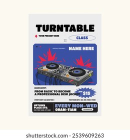 Vector illustration of turntable class flyer poster template