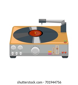 Vector Illustration turntable isolated on white background. Gramophone Vinyl Disk Recorder Audio System.