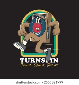Vector Illustration of Turntable Mascot with Retro Mascot Illustration Available for Tshirt Design