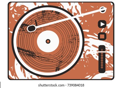 vector illustration of a turntable vinyl record player. the theme of DJ and music. brush strokes.