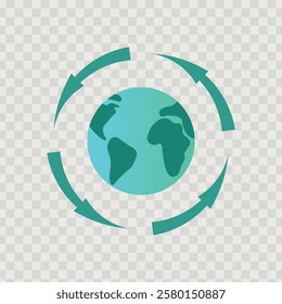 Vector illustration of a turquoise globe surrounded by green circular recycling arrows.