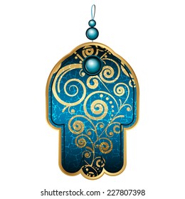 Vector illustration of turquoise hamsa with gems