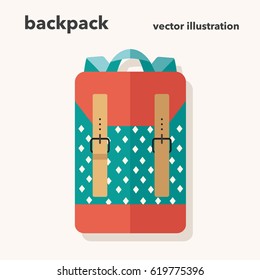 Vector illustration of Turquoise and red school backpack in flat design style