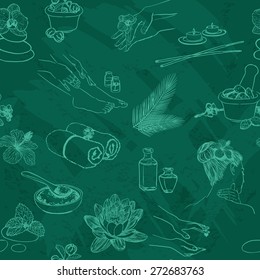 vector illustration of turquoise seamless background with spa elements