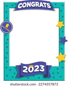 Vector illustration of turquoise selfie photo frame for graduates in the year 2023