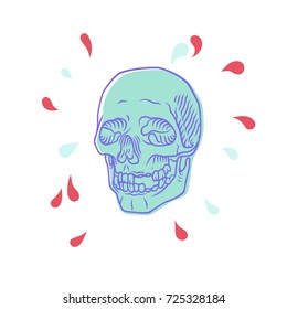 Vector illustration of a turquoise skull patch