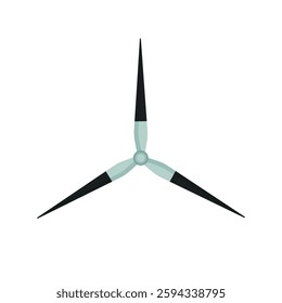 Vector illustration of a turquoise three-blade wind turbine propeller.