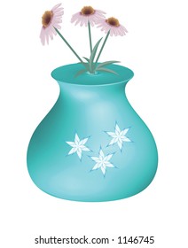 vector illustration of a turquoise vase with flowers