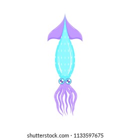 Vector illustration of a turquoise and violet fantasy squid isolated on the white background.