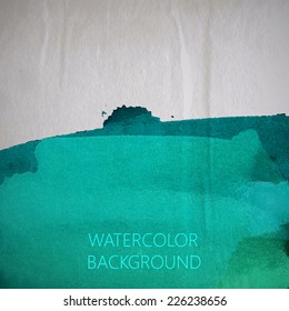 vector illustration of turquoise watercolor stain or blotch on the old wrinkled paper background