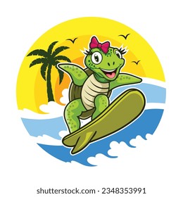 vector illustration turtle in beach full color, logo design cartoon mascot