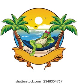 vector illustration turtle in beach full color, logo design cartoon mascot