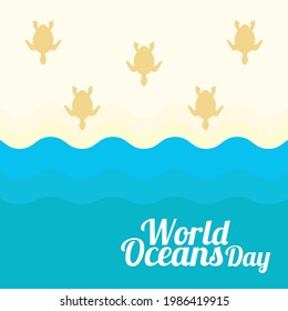 Vector Illustration of the turtle in the beach for the World oceans day