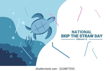 Vector illustration of a turtle biting a straw, as a campaign concept, National Skip Straw Day. World Turtle Day.