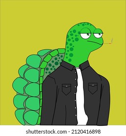 Vector illustration of turtle chill while smoking. for NFT artwork and crypto graphic assets.