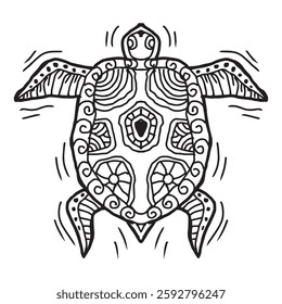 Vector illustration of a turtle in doodle style on a white background