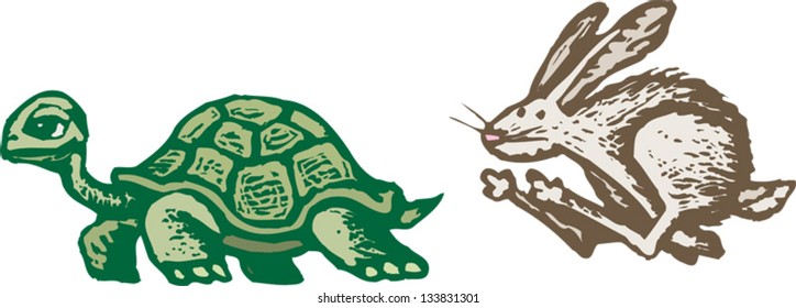 Vector Illustration Of Turtle And Hare