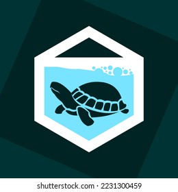 vector illustration of a turtle logo swimming in a rectangular pool