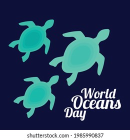 Vector Illustration of the turtle in the ocean for the World oceans day