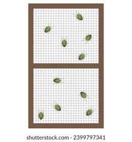 Vector illustration of a turtle on a screen door.