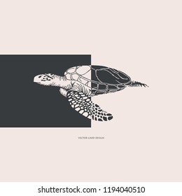 Vector illustration.Sea turtle silhouette. Vector card. Cover design.