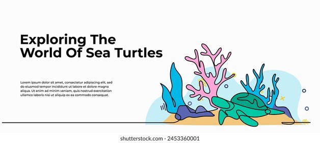 Vector illustration of Turtles live in the sea. Modern flat in continuous line style.