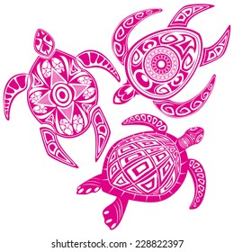 Vector illustration of turtles in maori tattoo style