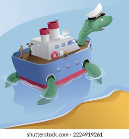 vector illustration of a turtles ship