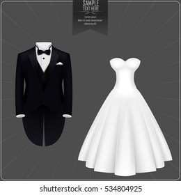 Vector illustration of Tuxedo and bridal gown