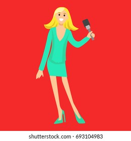 Vector illustration Tv journalist talking in front camera