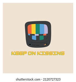 Vector Illustration Of TV Set. Love Concept. Greeting Card. 90's. 