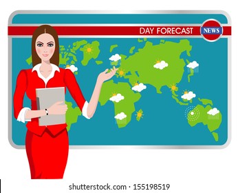 Vector illustration of a TV weather reporter at work 