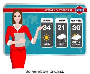 Vector illustration of a TV weather reporter at work 