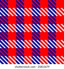 Vector illustration of tweed or tartan check fabric with seamless repeat background pattern in patriotic colors