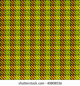 Vector illustration of tweed or tartan check fabric with seamless repeat background pattern in green, red and golden yellow