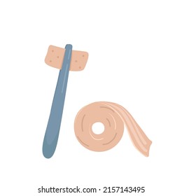 Vector illustration of tweezers and plaster. Medical technology. Means for the treatment of wounds.

