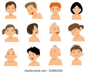Vector illustration of twelve children portraits