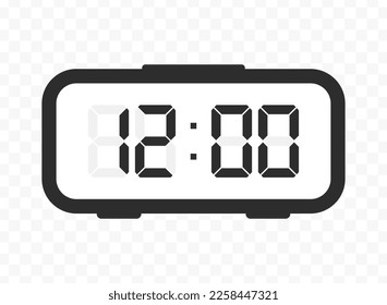 Vector illustration of twelve o'clock digital clock icon sign and symbol. colored icon for website design .Simple design on transparent background (PNG).