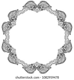 Vector illustration of twelve ravens Celtic knot frame black and white 