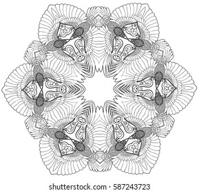 vector illustration of twelve ravens mandala black and white 